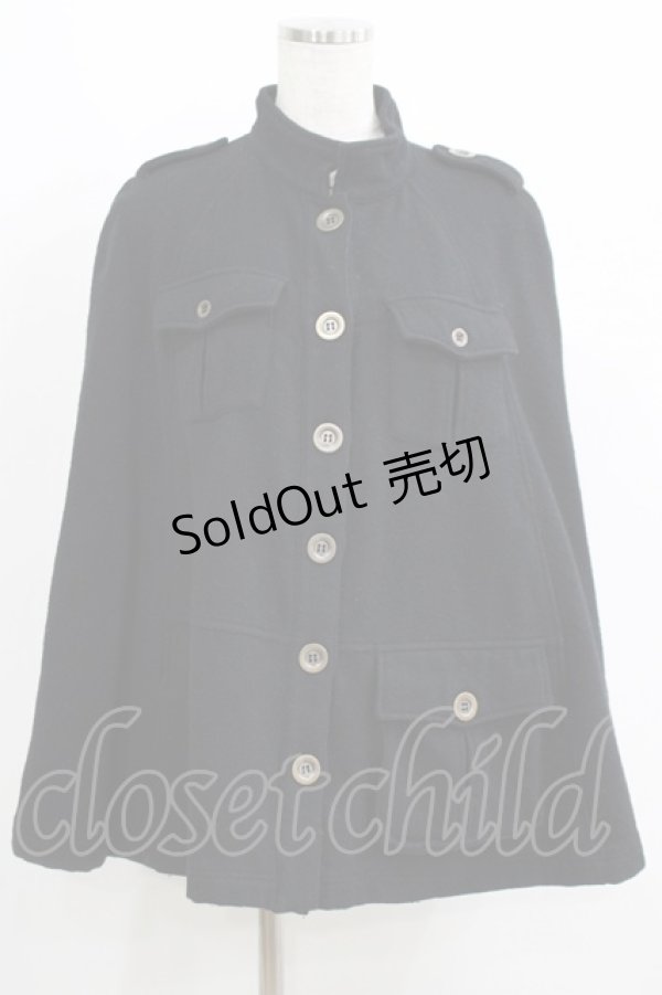 画像1: PEACE NOW / ボタンウールマント M 黒 H-25-05-19-017-PU-CO-KB-ZT-C063 (1)