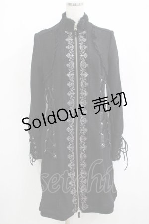 画像: Ozz oneste / リブ切替刺繍ZIPコート  黒 H-25-05-19-021-OO-CO-KB-ZT-C063