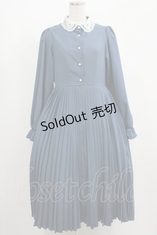画像1: m petit by misako / レース襟プリーツワンピース M ブルー H-25-05-20-035-LO-OP-NS-ZH (1)