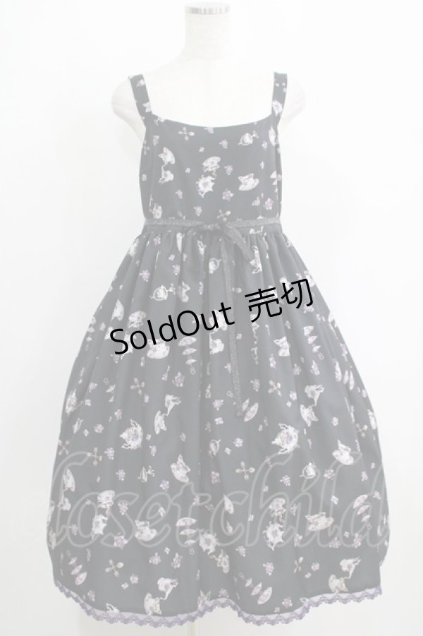 画像1: Enchantlic Enchantilly / すみれのお茶会エレガントジャンパースカート 大きいサイズ ブラック H-25-05-20-006-LO-OP-NS-ZH (1)