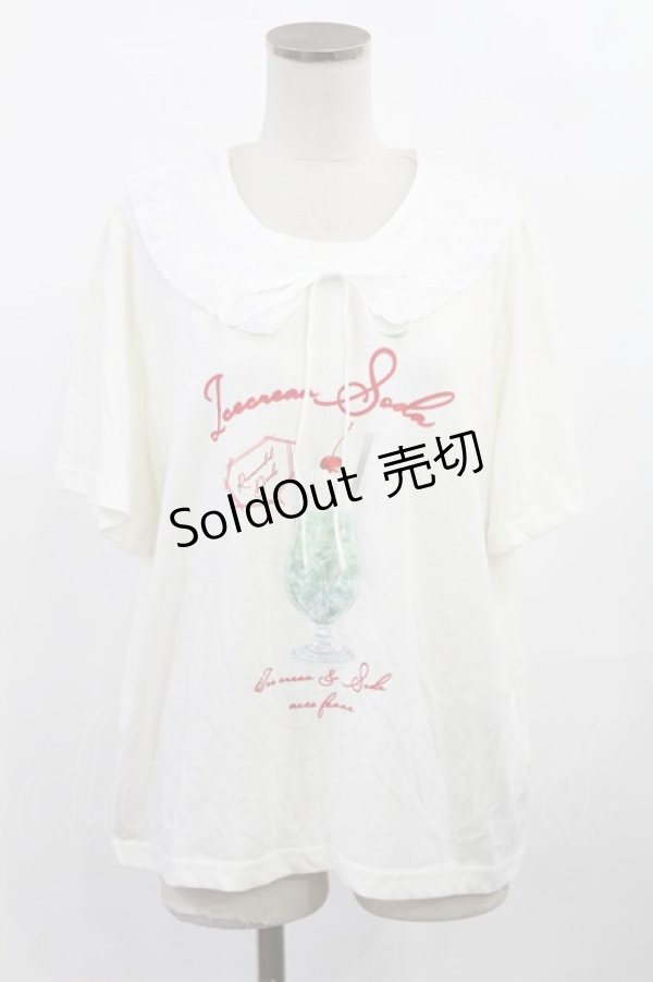 画像1: axes femme / 襟付クリームソーダ柄Tシャツ M アイボリー H-25-05-21-1015-AX-TS-YZ-ZH (1)