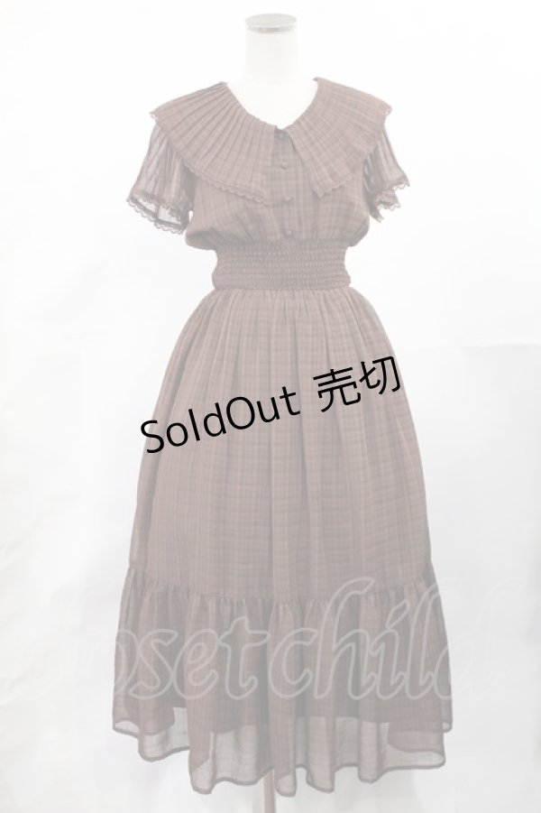 画像1: an another angelus / プリーツフリル衿シアーチェックワンピース Free BROWN H-25-05-21-1002-CA-OP-NS-ZH (1)