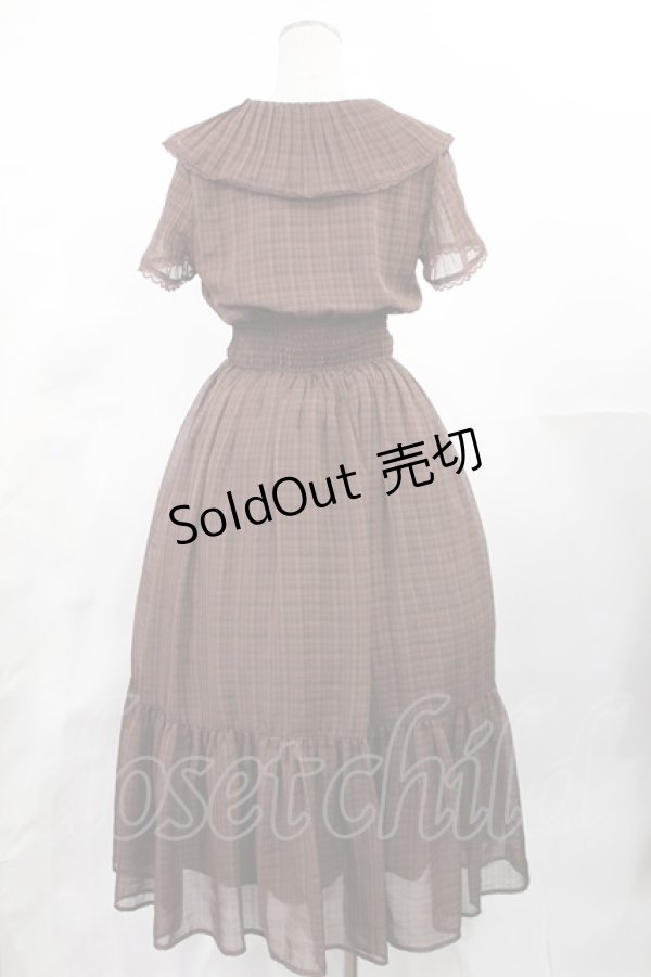 画像2: an another angelus / プリーツフリル衿シアーチェックワンピース Free BROWN H-25-05-21-1002-CA-OP-NS-ZH (2)