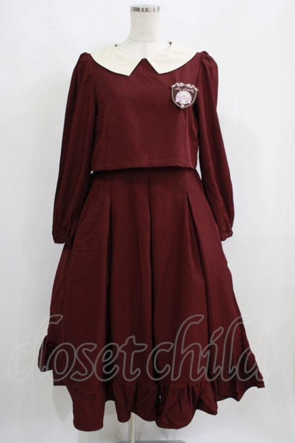 画像1: m petit by misako / サンリオキャラクターズコラボ マイメロディワッペン付きワンピース L ワイン H-25-05-21-015-LO-OP-NS-ZH (1)