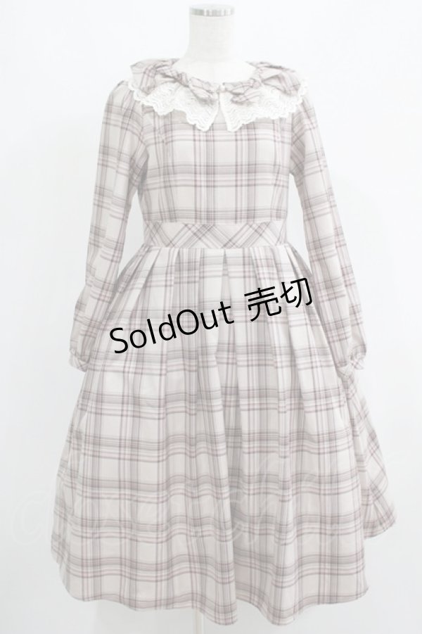 画像1: Melody BasKet / リボンとレースカラーのタータンチェックワンピース M ピンクベージュ H-25-05-22-001-LO-OP-KB-ZH (1)