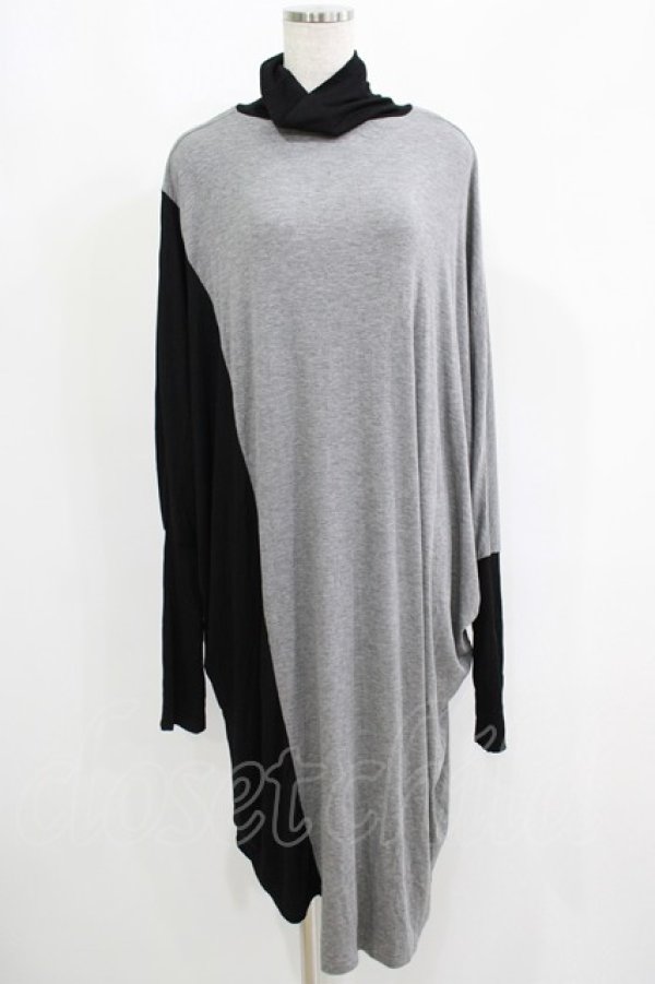 画像1: NieR Clothing / 配色ハイネックワンピース  黒×グレー H-25-05-22-027-PU-OP-KB-ZH (1)