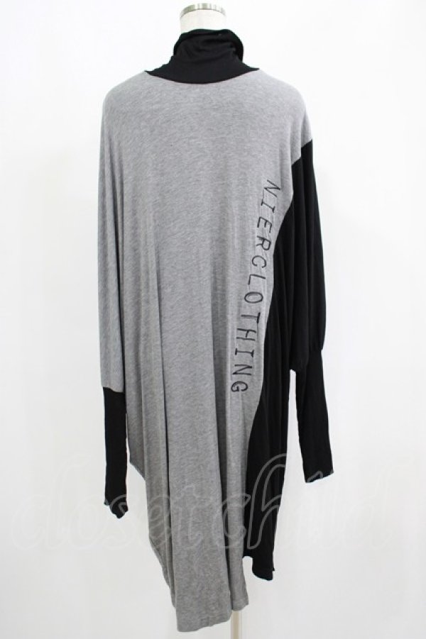 画像3: NieR Clothing / 配色ハイネックワンピース  黒×グレー H-25-05-22-027-PU-OP-KB-ZH (3)