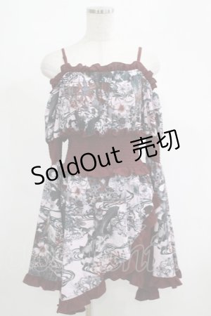 画像: Qutie Frash / 和柄オフショルチュニック  ワイン H-25-05-22-030-QU-TO-KB-ZH