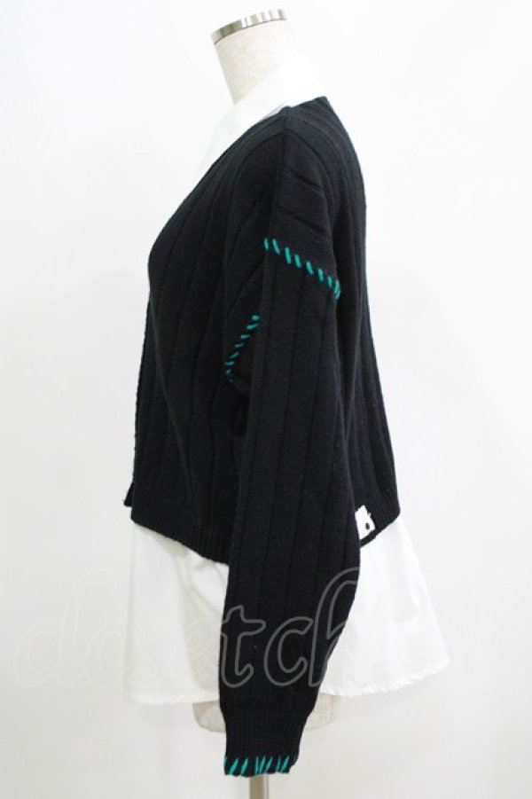 画像2: NieR Clothing / 切替シャツニット  シエル配色ブラック H-25-05-22-046-PU-TO-KB-ZH (2)