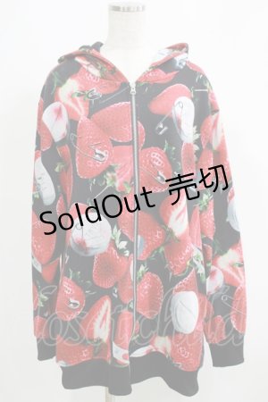 画像: TRAVAS TOKYO / Tablet berry zip hoodie/総柄いちごプルオーバーパーカー  黒 H-25-05-22-050-PU-TO-KB-ZH