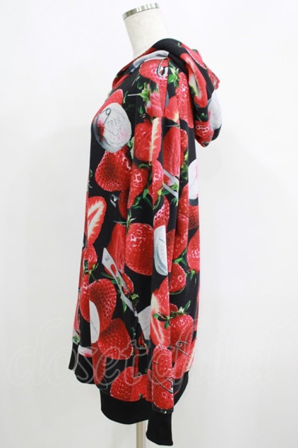 画像2: TRAVAS TOKYO / Tablet berry zip hoodie/総柄いちごプルオーバーパーカー  黒 H-25-05-22-050-PU-TO-KB-ZH (2)