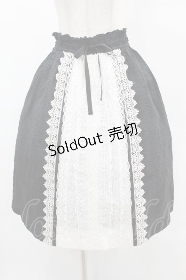 画像1: Jane Marple / カットワークレースギャザースカート  黒×白 H-25-05-22-1038-JM-SK-KB-ZH (1)