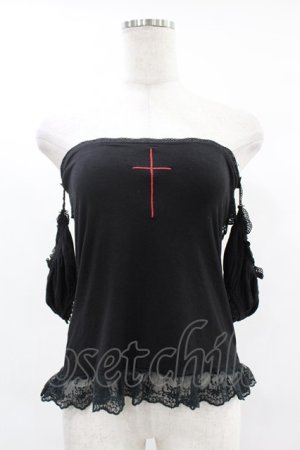 画像: GLAVIL / クロス刺繍袖付ベアトップ  黒 H-25-05-22-1042-PU-TO-KB-ZH