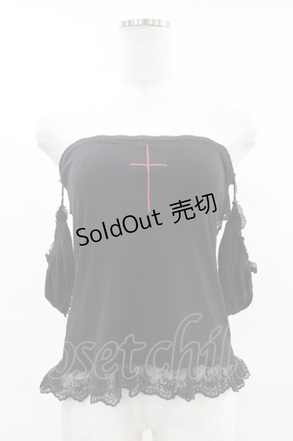 画像1: GLAVIL / クロス刺繍袖付ベアトップ  黒 H-25-05-22-1042-PU-TO-KB-ZH (1)