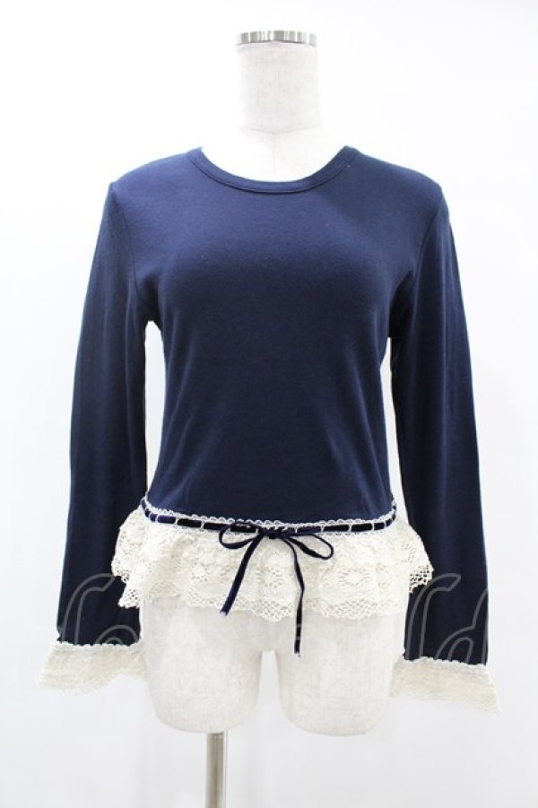 画像1: Jane Marple / トーションレースカットソー  ネイビー H-25-05-22-1053-JM-TO-KB-ZH (1)