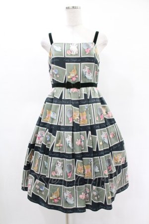 画像: Emily Temple cute / Kitten Stamp Collectionキャミソールワンピース  グリーン H-25-05-22-1022-ET-OP-KB-ZH