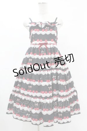画像: Shirley Temple / チェリースカラップレースプリントジャンパースカート  ブラック H-25-05-22-1023-ET-OP-KB-ZH