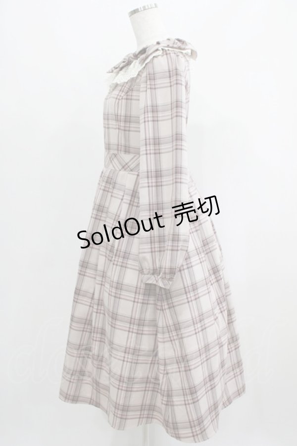 画像2: Melody BasKet / リボンとレースカラーのタータンチェックワンピース M ピンクベージュ H-25-05-22-001-LO-OP-KB-ZH (2)
