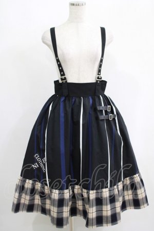 画像: NieR Clothing / SUSPENDER×ベルト装飾付きブロッキングスカート  ブラック H-25-05-22-007-PU-SK-KB-ZH