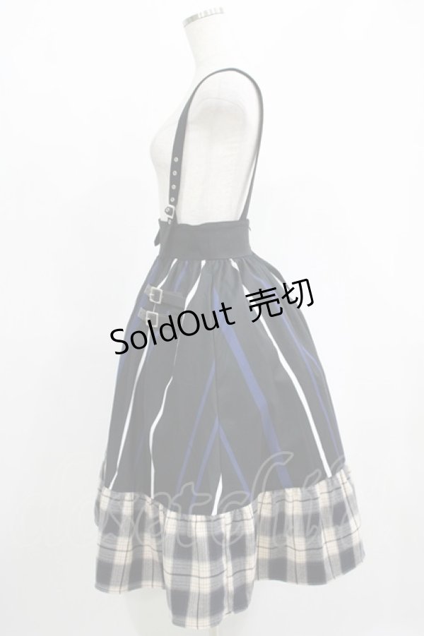 画像2: NieR Clothing / SUSPENDER×ベルト装飾付きブロッキングスカート  ブラック H-25-05-22-007-PU-SK-KB-ZH (2)