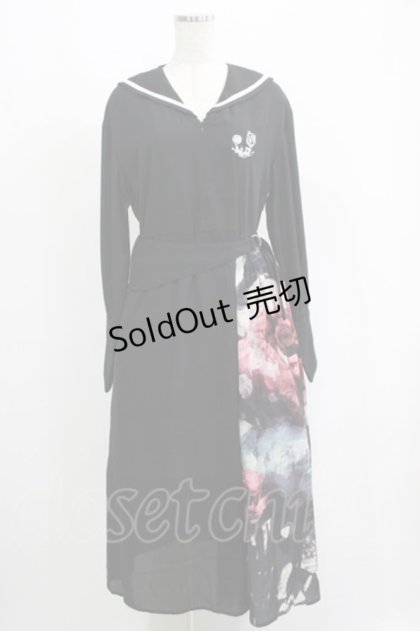 画像1: NieR Clothing / プリント切替ワンピース  黒 H-25-05-22-017-PU-OP-KB-ZH (1)