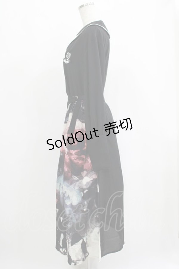 画像2: NieR Clothing / プリント切替ワンピース  黒 H-25-05-22-017-PU-OP-KB-ZH (2)