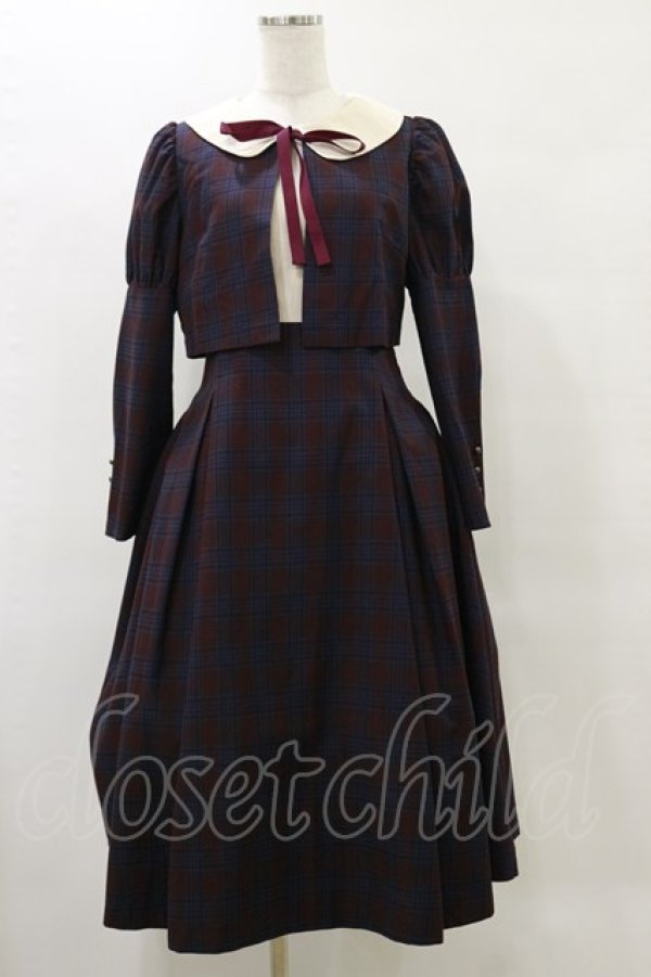 画像1: Maison de FLEUR Petite Robe canone / クロエが微笑むワンピース M Bordeaux H-25-05-23-083-EL-OP-NS-ZH (1)