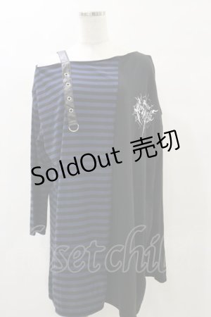 画像: NOEMIE / クレイジー切替ボーダーTシャツ M ブラック/ブルー H-25-05-23-023-LO-TO-NS-ZH