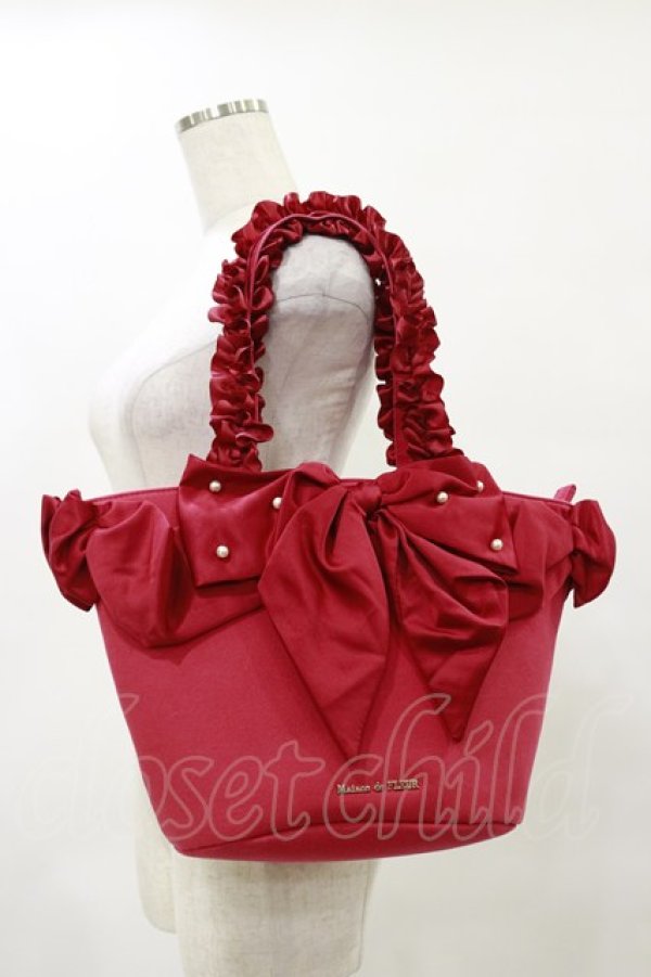 画像1: Maison de FLEUR / SnowWhite/フリルハンドルトートバッグ  レッド H-25-05-23-003-LO-BG-NS-ZH (1)