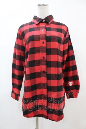 画像: KRY CLOTHING / チェックプリントスリーブシャツ  赤 H-25-05-25-1037-EL-BL-KB-ZT234
