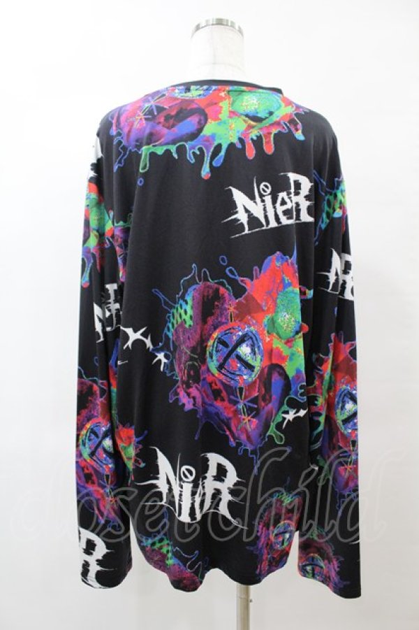 画像2: NieR Clothing / 総柄プリントロンT XL 黒 H-25-05-25-1042-PU-TO-KB-ZH (2)