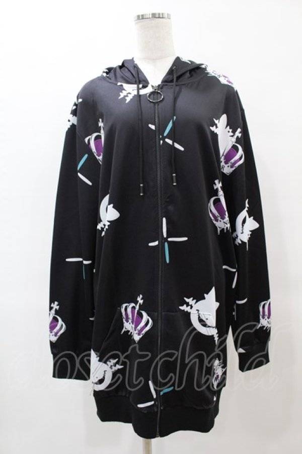 画像1: NieR Clothing / 総柄ZIPパーカー  黒 H-25-05-25-1058-PU-TO-KB-ZH (1)