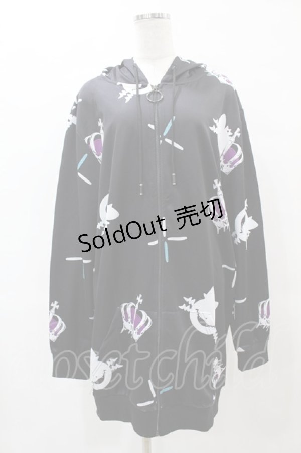 画像1: NieR Clothing / 総柄ZIPパーカー  黒 H-25-08-26-018-PU-TO-KB-ZH (1)