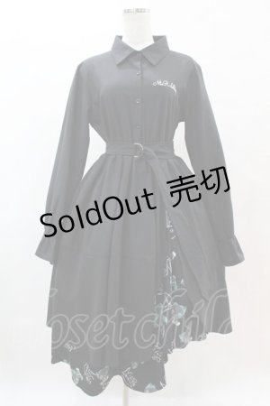 画像: NieR Clothing / プリント切替シャツワンピース  黒×シエルプリント H-25-05-25-1015-PU-OP-KB-ZH