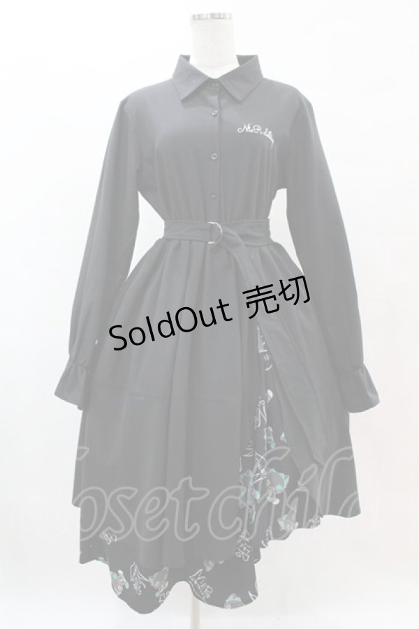 画像1: NieR Clothing / プリント切替シャツワンピース  黒×シエルプリント H-25-05-25-1015-PU-OP-KB-ZH (1)