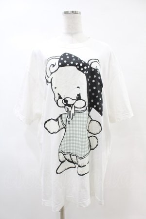 画像: yaponskii / ギンガムTよだれベアTシャツ  白 H-25-05-25-1026-PU-TO-KB-ZH