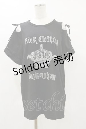 画像: NieR Clothing / ショルダーカットカットソー F 黒 H-25-05-26-056-PU-TO-KB-ZH