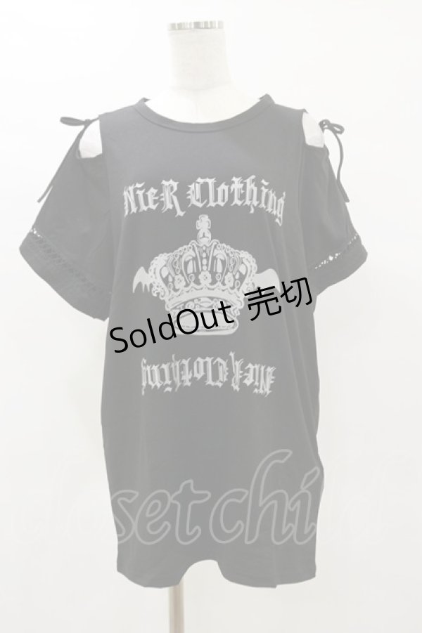 画像1: NieR Clothing / ショルダーカットカットソー F 黒 H-25-05-26-056-PU-TO-KB-ZH (1)