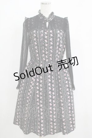 画像: axes femme POETIQUE / レース切替花ストライプワンピース M ブラック H-25-05-27-026-AX-OP-NS-ZH