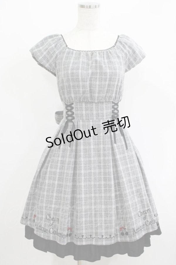 画像1: Amavel / チェリー刺繍チェックワンピース Free ブラック H-25-05-27-034-CA-OP-NS-ZH (1)