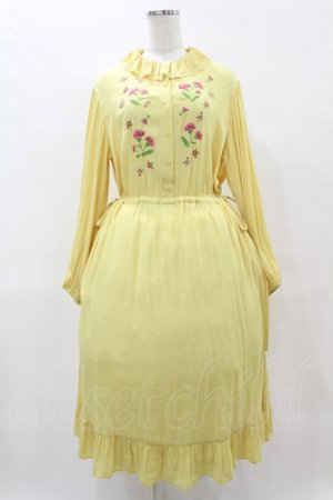 画像: Jane Marple / クレープジョーゼットThistle embroideryドレス  イエロー H-25-05-27-1007-JM-OP-KB-ZH