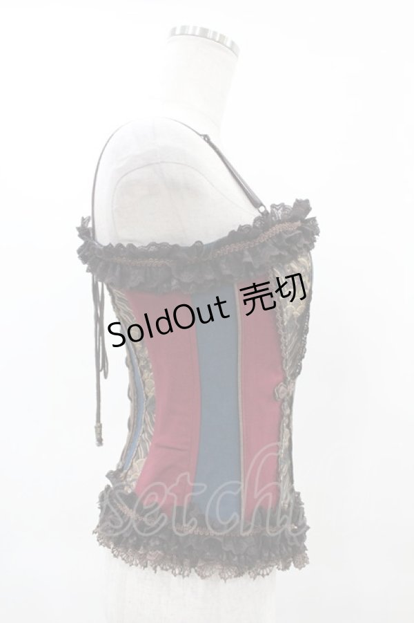 画像3: Ozz oneste / 異素材切替オーバーバストコルセットビスチェ  ブルー×レッド×ブラウン H-25-05-27-1001-OO-TO-KB-ZH (3)