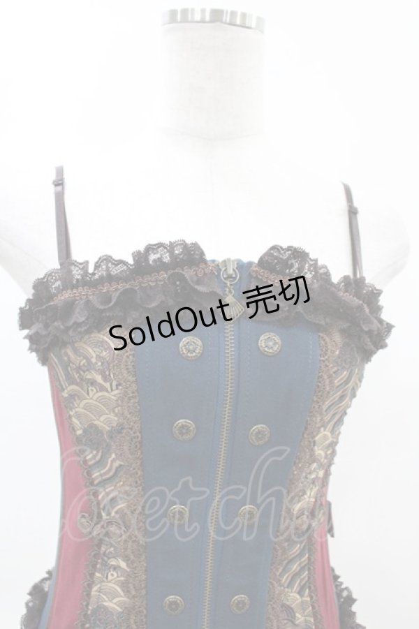 画像4: Ozz oneste / 異素材切替オーバーバストコルセットビスチェ  ブルー×レッド×ブラウン H-25-05-27-1001-OO-TO-KB-ZH (4)