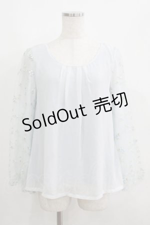 画像: axes femme / 袖チュール刺繍シフォントップス M サックス H-25-05-27-053-AX-TO-NS-ZH