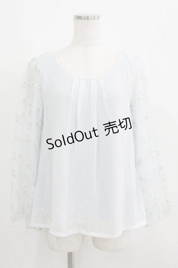 画像1: axes femme / 袖チュール刺繍シフォントップス M サックス H-25-05-27-053-AX-TO-NS-ZH (1)