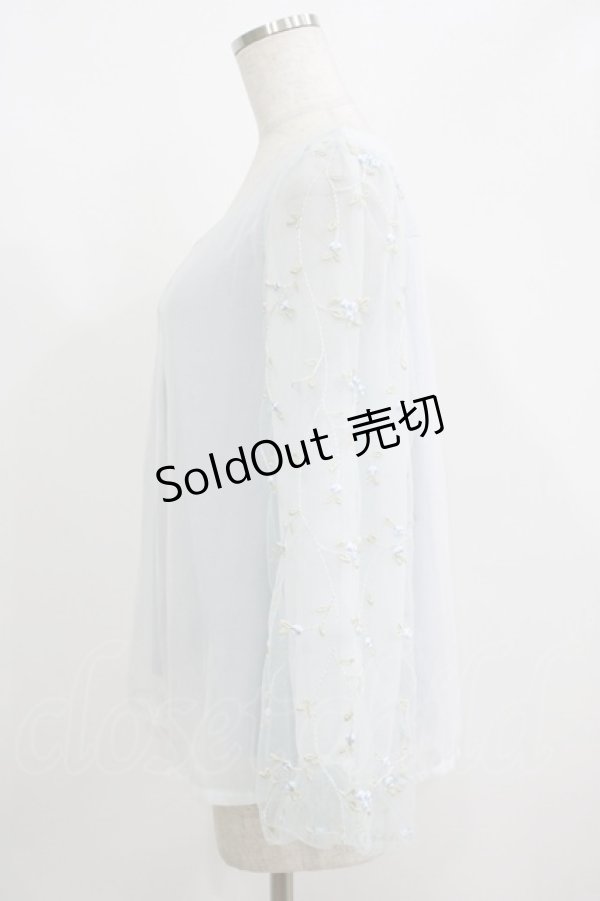 画像2: axes femme / 袖チュール刺繍シフォントップス M サックス H-25-05-27-053-AX-TO-NS-ZH (2)