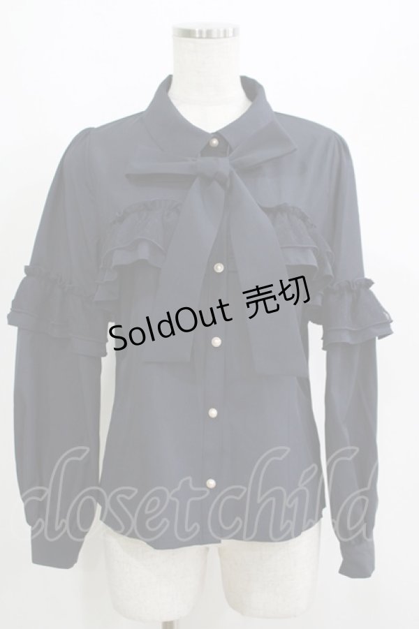 画像1: axes femme POETIQUE / フリルデコレーションブラウス M ネイビー H-25-05-27-054-AX-BL-NS-ZH (1)