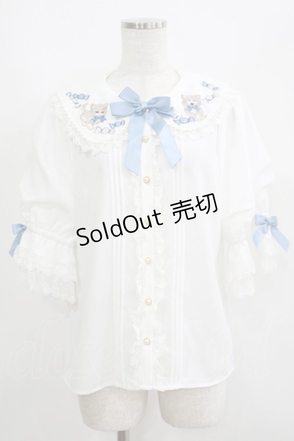 画像1: Amavel / Bonbon Ribbon Chaton ブラウス Free オフ/サックス H-25-05-27-057-CA-BL-NS-ZH (1)