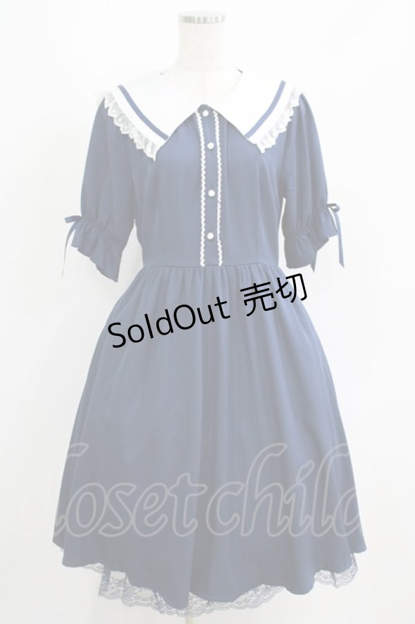 画像1: axes femme POETIQUE / フリルセーラーカラーワンピース M ネイビー H-25-05-28-025-AX-OP-NS-ZH (1)
