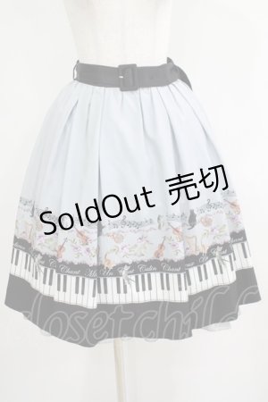 画像: axes femme POETIQUE / ベルト付猫とピアノ柄スカート M グレー H-25-05-28-030-AX-SK-NS-ZH